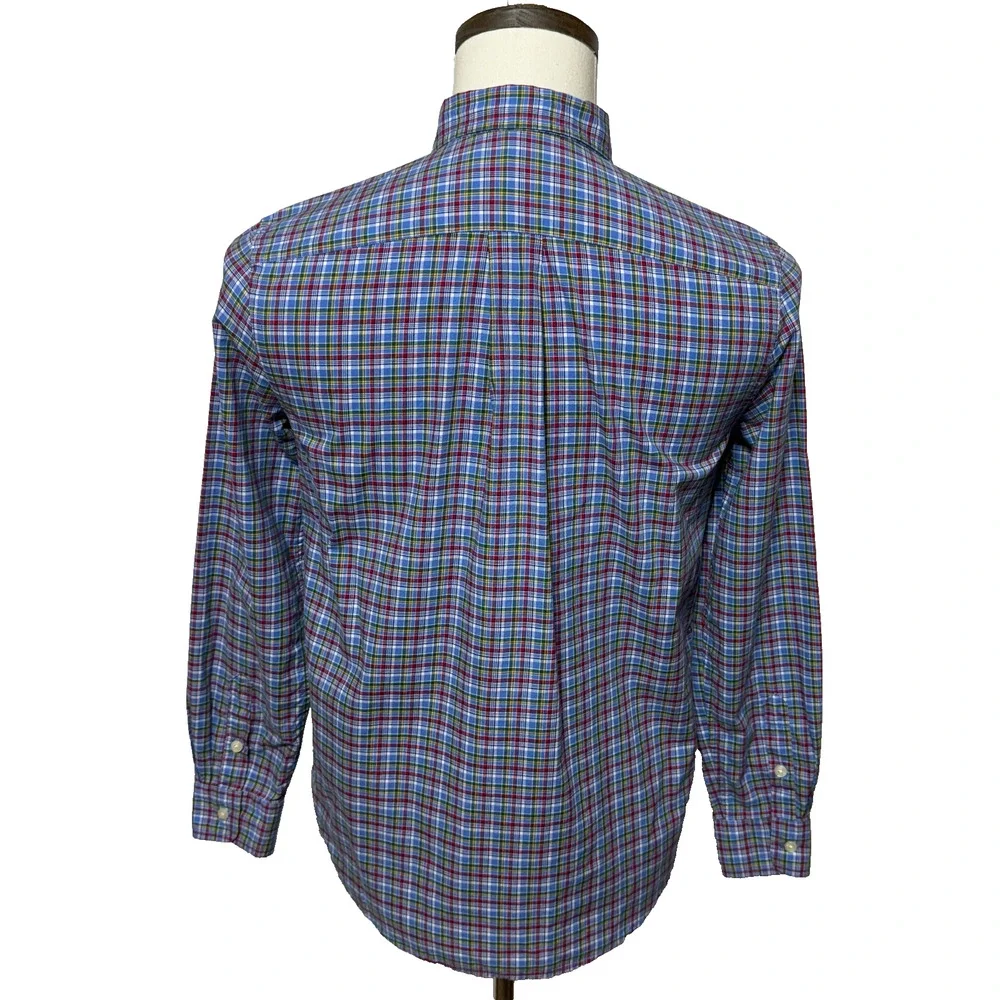 Ralph Lauren Shirt Boys Large 14-16 Blue Green Colorful Plaid Button Down Preppy